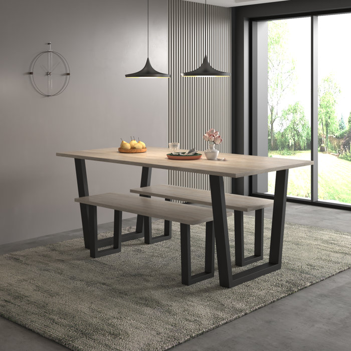 Oliver Dudley 1.8M Dining Table Set With 2 Bench & Reviews